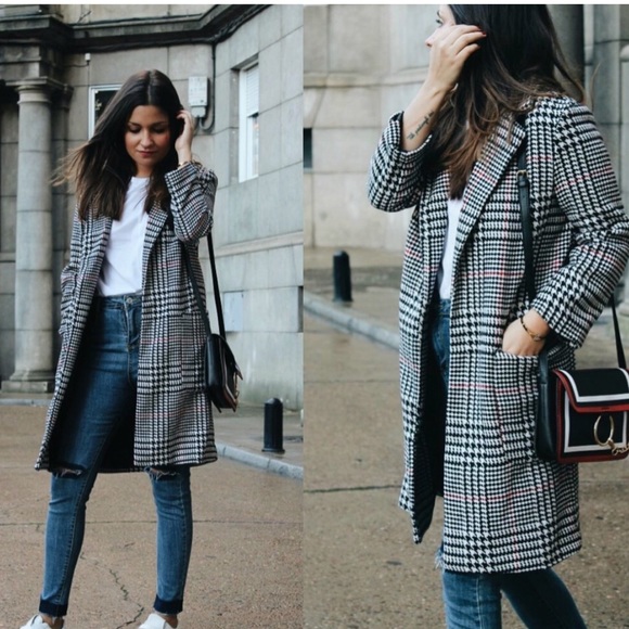 Zara Rare Ecru Tartan Checked Classic Coat Bloggers Favourite. - Picture 6 of 13